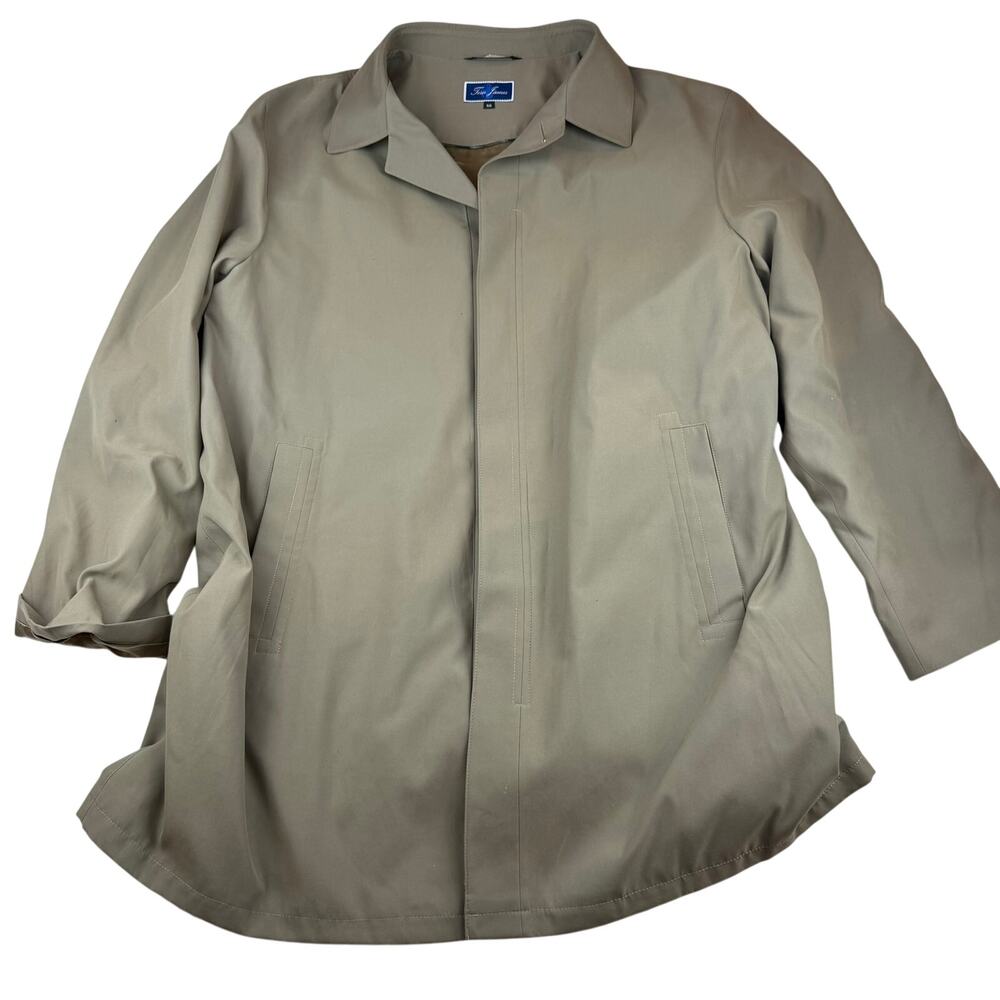 Tom James Men's Khaki Raincoat Overcoat Size 50